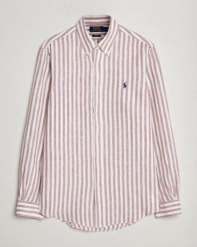  Custom Fit Striped Linen Shirt Khaki/White