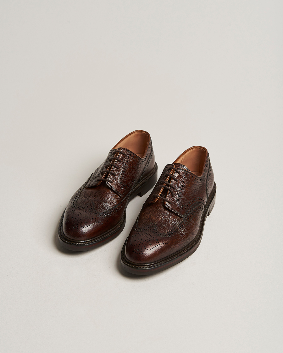 Herre | Håndlagde sko | Crockett & Jones | Pembroke Derbys Dark Brown Grained Calf