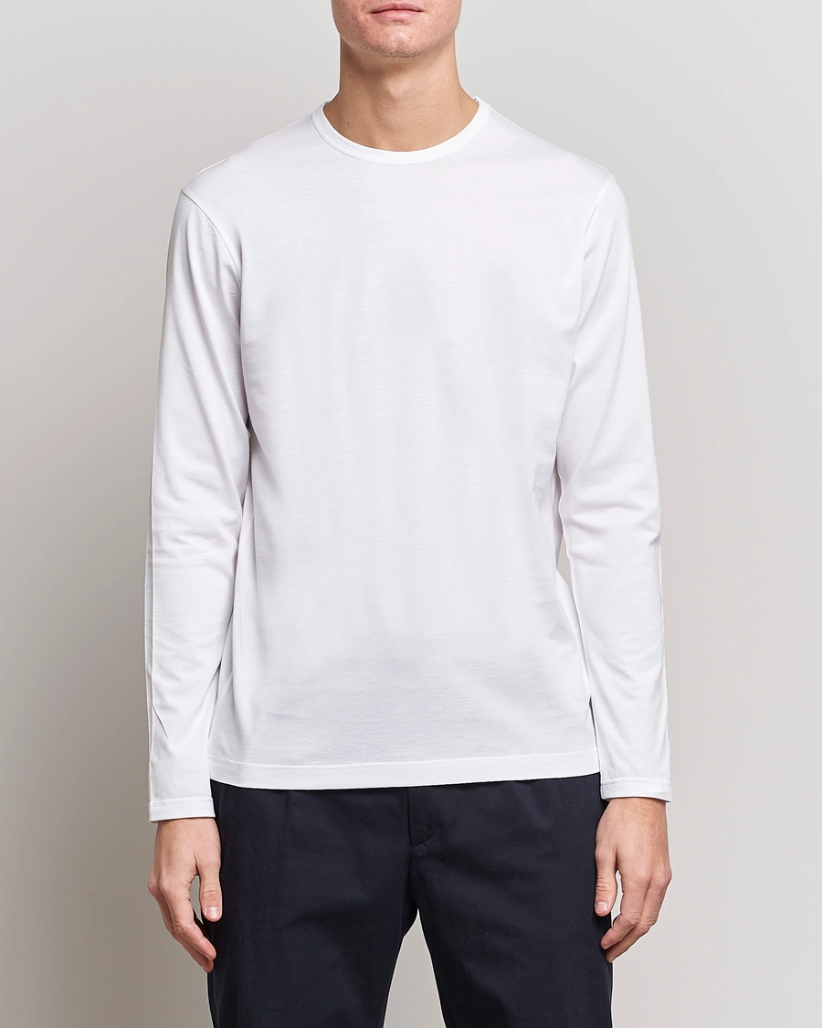 Herre | Langermede t-shirts | Sunspel | Long Sleeve Crew Neck Cotton Tee White