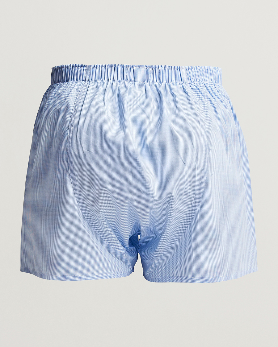 Herre | Underbukser | Sunspel | Classic Woven Cotton Boxer Shorts Light Blue Gingham