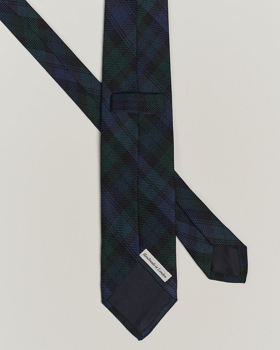 Herre | Slips | Drake\'s | Silk Fine Grenadine Handrolled 8 cm Tie Blackwatch