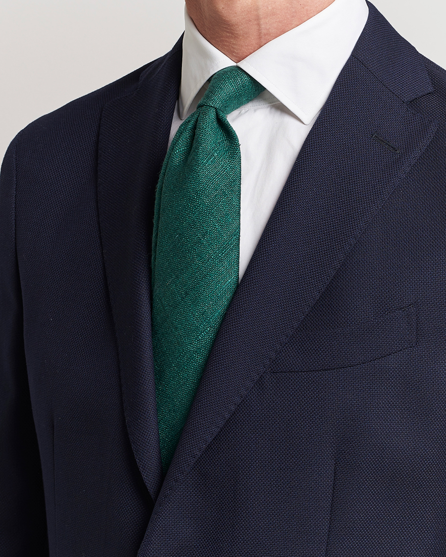 Herre |  | Drake\'s | Tussah Silk Handrolled 8 cm Tie Green