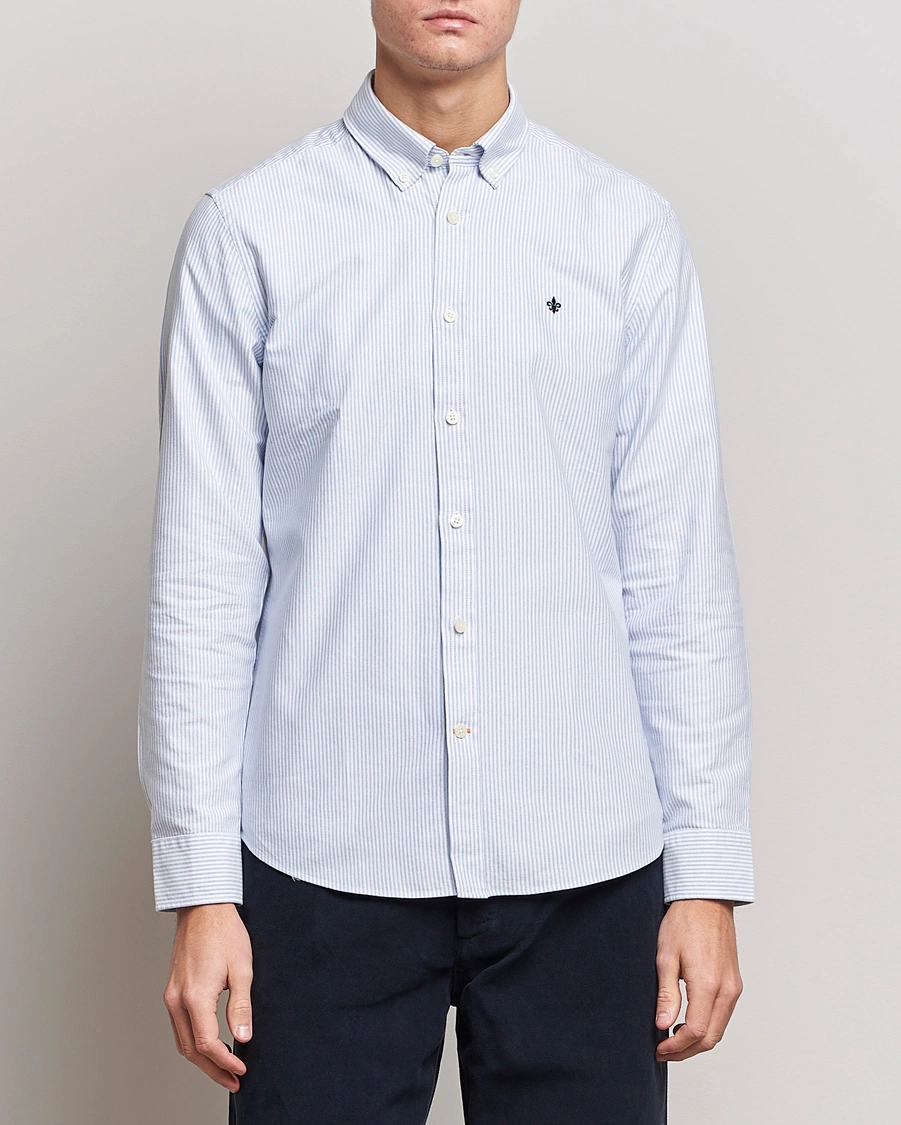 Herre | Morris | Morris | Oxford Striped Button Down Cotton Shirt Light Blue
