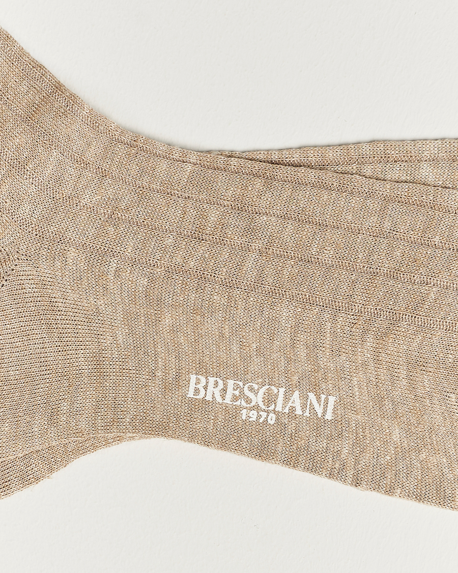 Herre | Vanlige sokker | Bresciani | Linen Ribbed Short Socks Sand Melange
