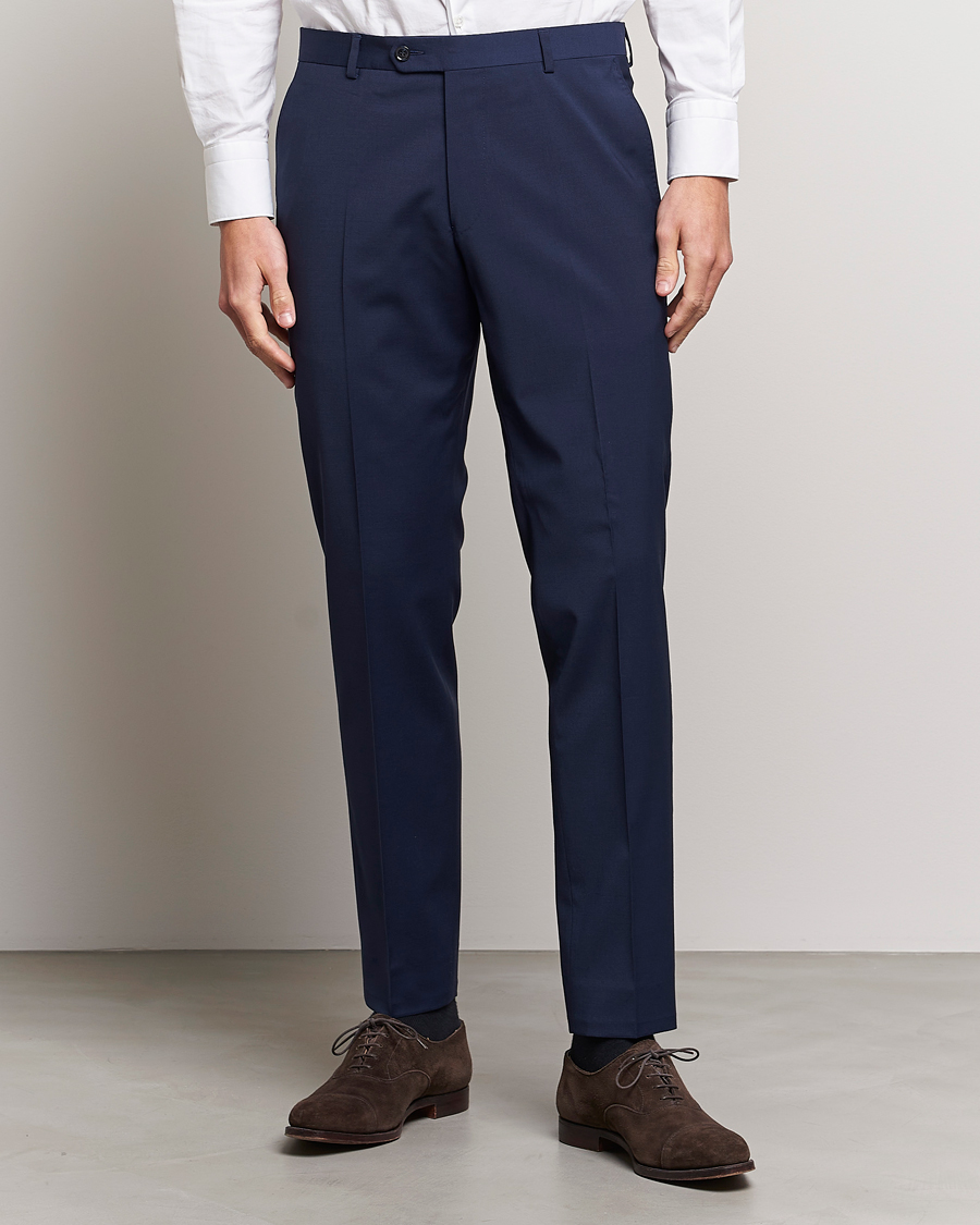 Herre | Klær | Oscar Jacobson | Denz Wool Stretch Trousers Blue