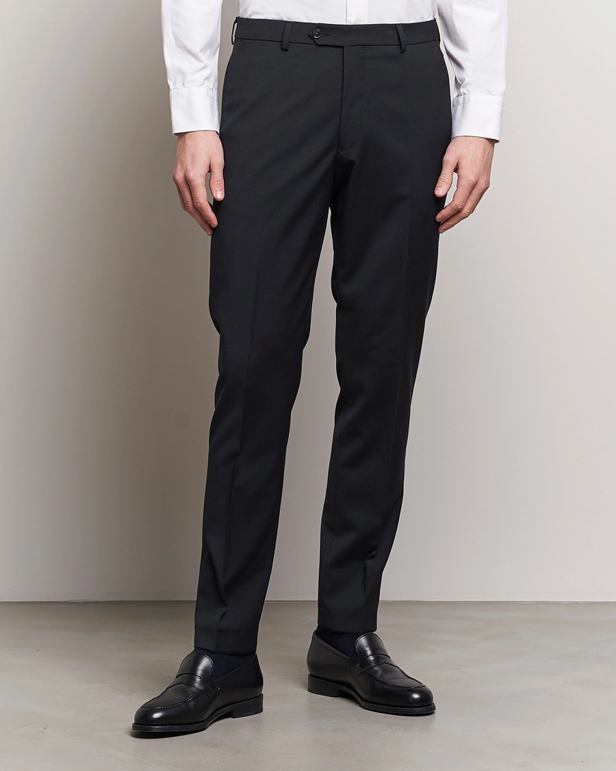 Herre | Dressbukser | Oscar Jacobson | Denz Wool Stretch Trousers Black