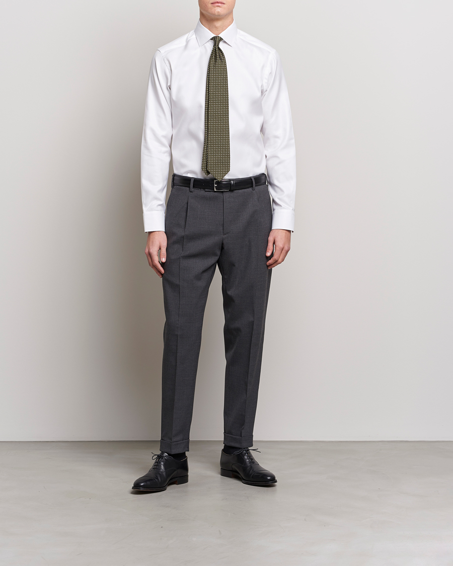 Herre | Business & Beyond | Eton | Slim Fit Textured Twill Shirt White
