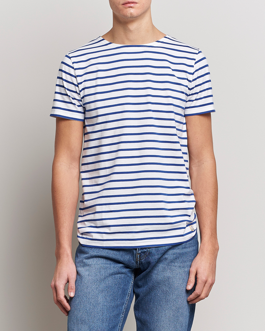 Herre | Kortermede t-shirts | Armor-lux | Hoëdic Boatneck Héritage Stripe T-shirt White/Blue