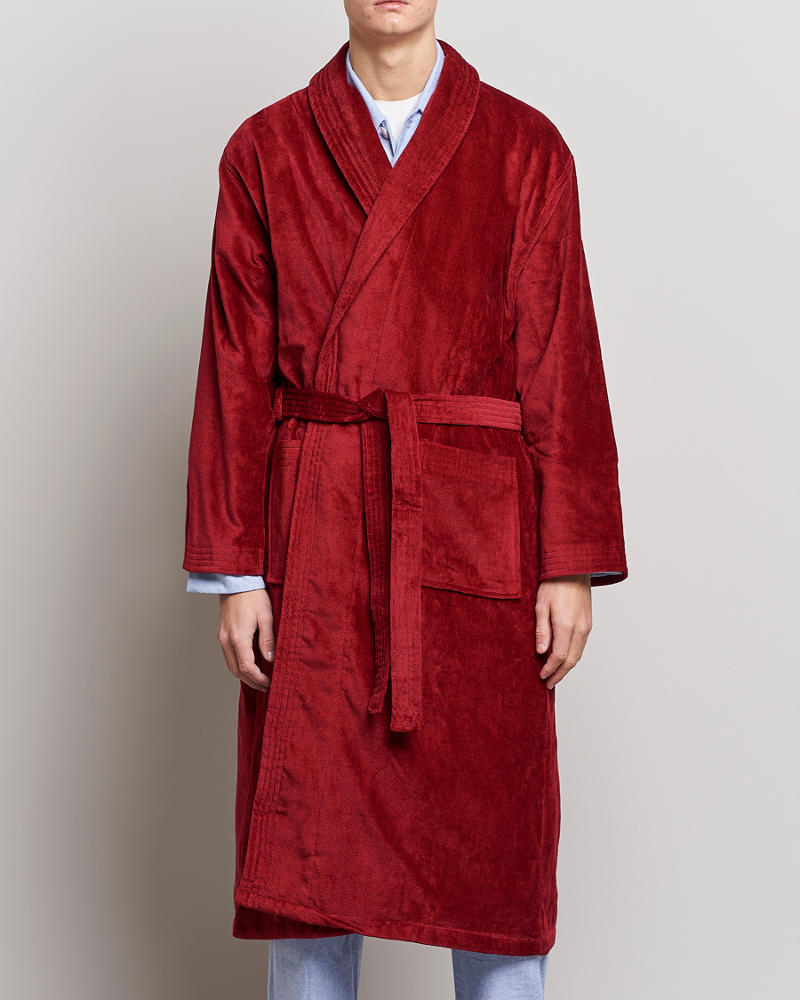 Herre | Pyjamaser og badekåper | Derek Rose | Cotton Velour Gown Wine Red
