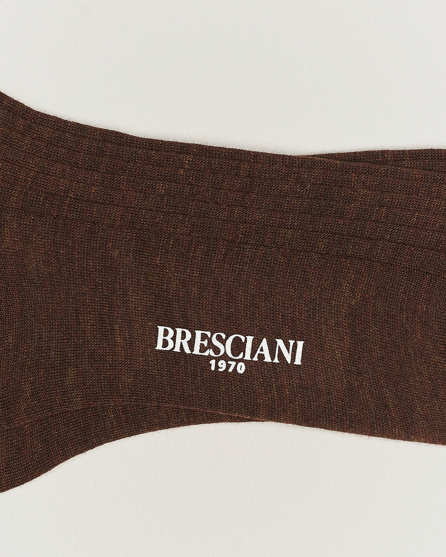 Herre | Bresciani | Bresciani | Wool/Nylon Ribbed Short Socks Brown Melange