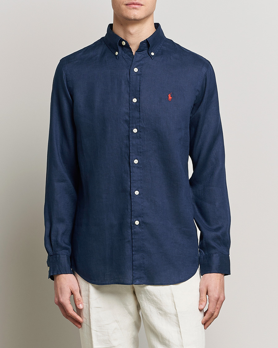 Herre | Avdelinger | Polo Ralph Lauren | Custom Fit Linen Button Down Newport Navy