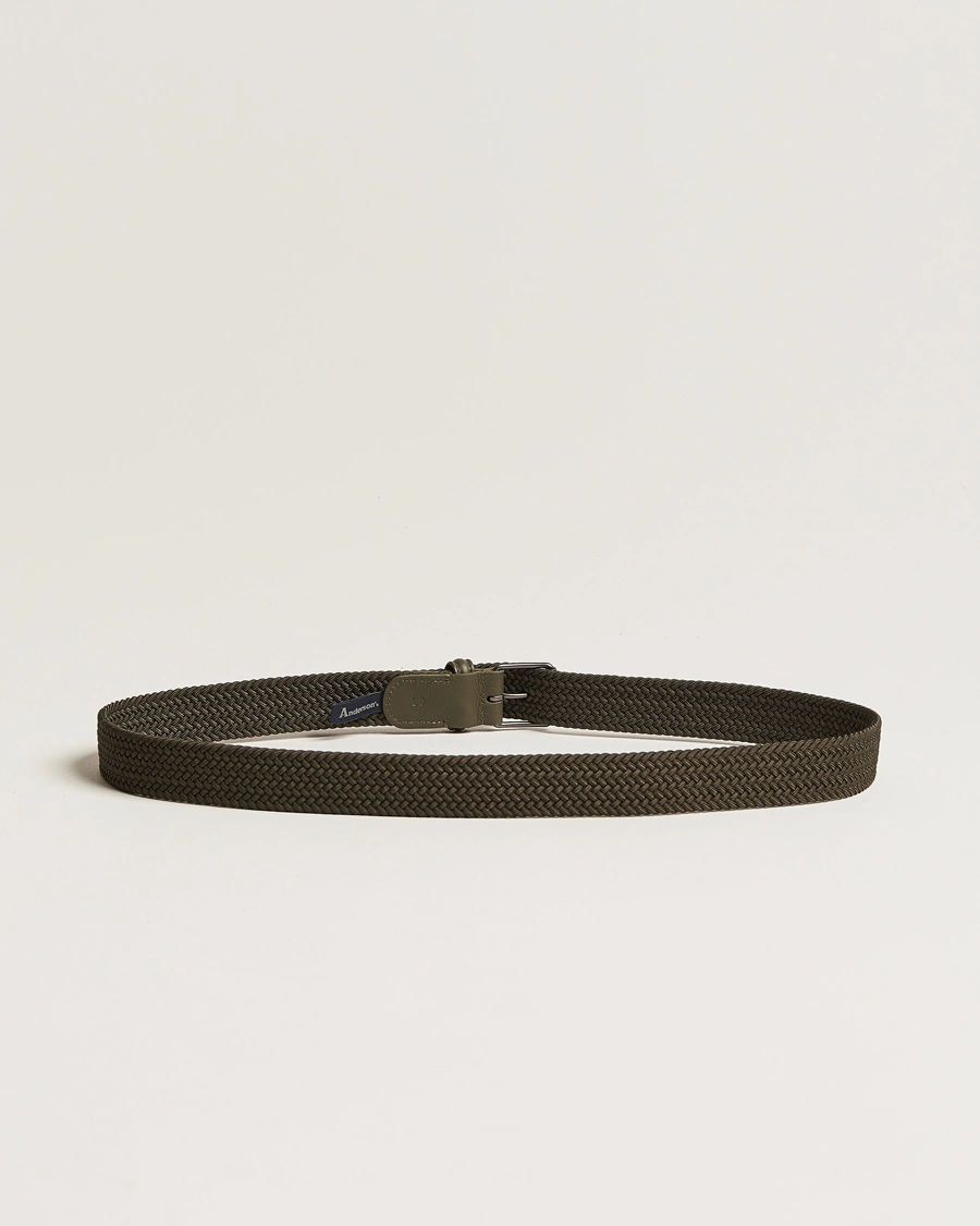 Herre | Flettede belter | Anderson's | Elastic Woven 3 cm Belt Military Green