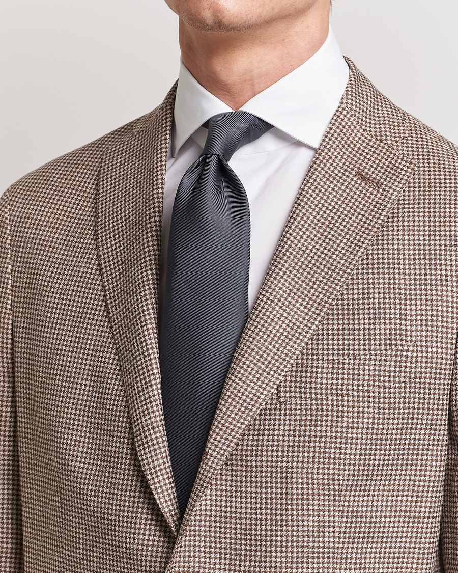 Herre | Assesoarer | Drake's | Handrolled Woven Silk 8 cm Tie Grey