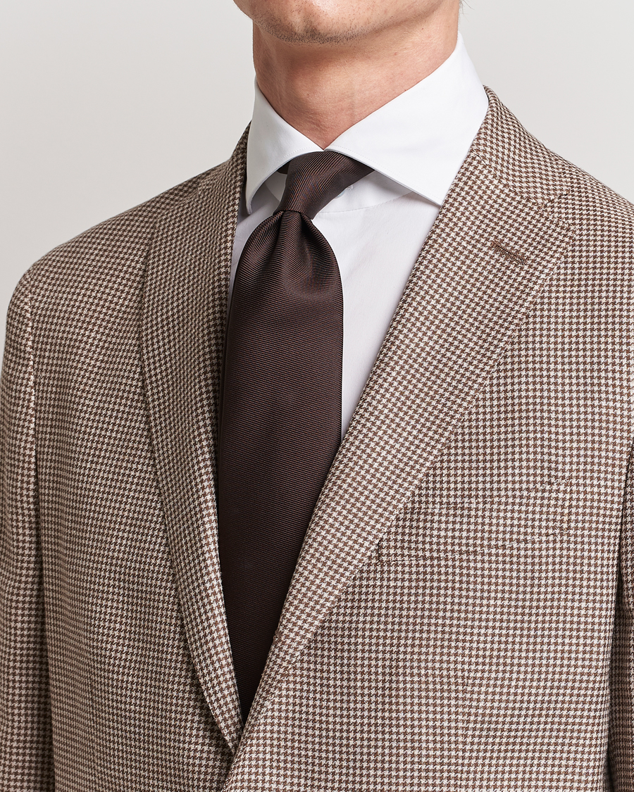 Herre | Assesoarer | Drake's | Handrolled Woven Silk 8 cm Tie Brown