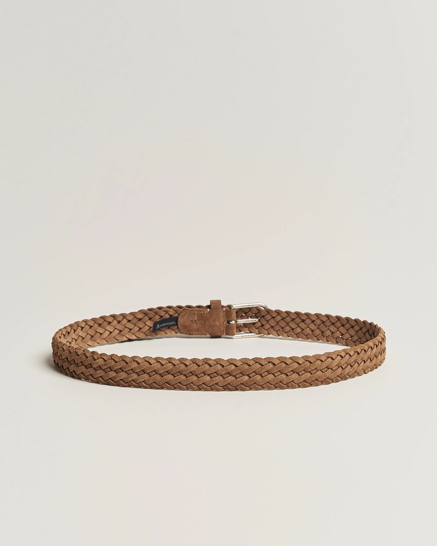 Herr | Italian Department | Anderson\'s | Woven Suede Belt 3 cm Light Brown