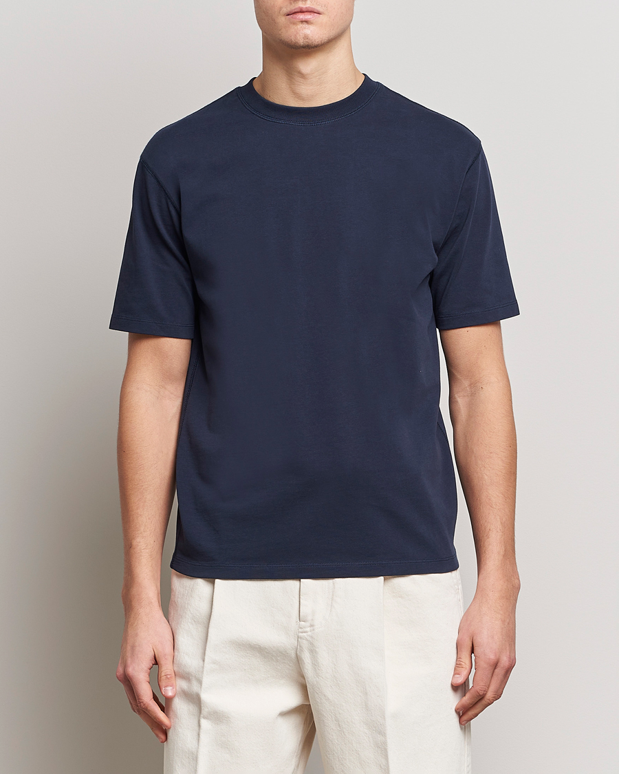 Herre | Kortermede t-shirts | Drake's | Short Sleeve Hiking Tee Navy