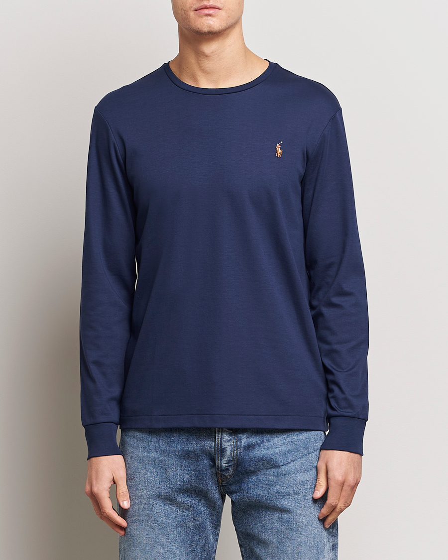 Herre | Langermede t-shirts | Polo Ralph Lauren | Luxury Pima Cotton Long Sleeve T-Shirt Refined Navy