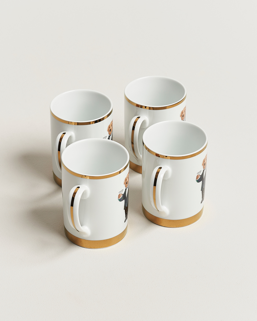 Herre | Til den hjemmekjære | Ralph Lauren Home | Thompson Bear Porcelain Mug Set 4pcs White/Gold