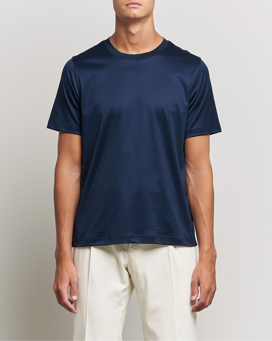 Herre | Klær | Eton | Filo Di Scozia Cotton T-Shirt Navy