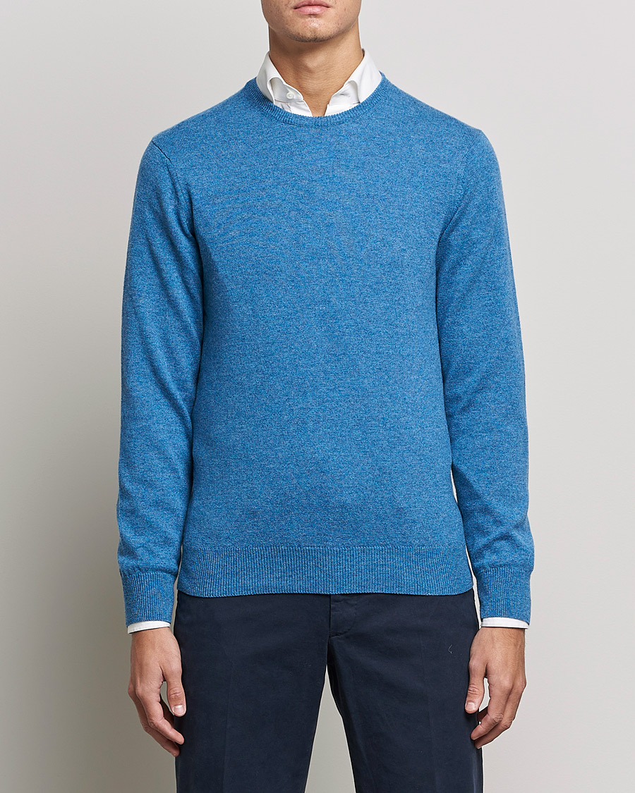Herre | Til den stilfulle | Piacenza Cashmere | Cashmere Crew Neck Sweater Light Blue
