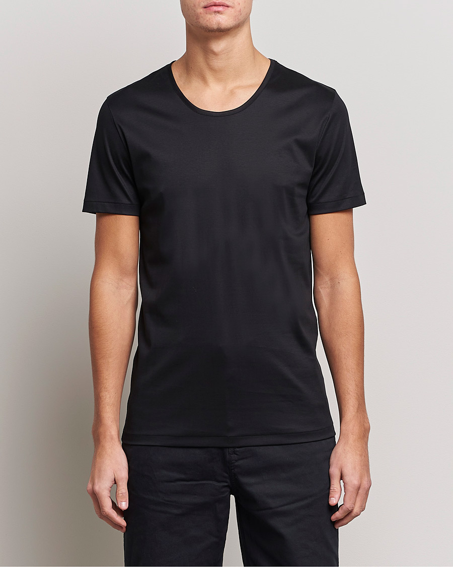 Herre | Kortermede t-shirts | Zimmerli of Switzerland | Sea Island Cotton Crew Neck T-Shirt Black