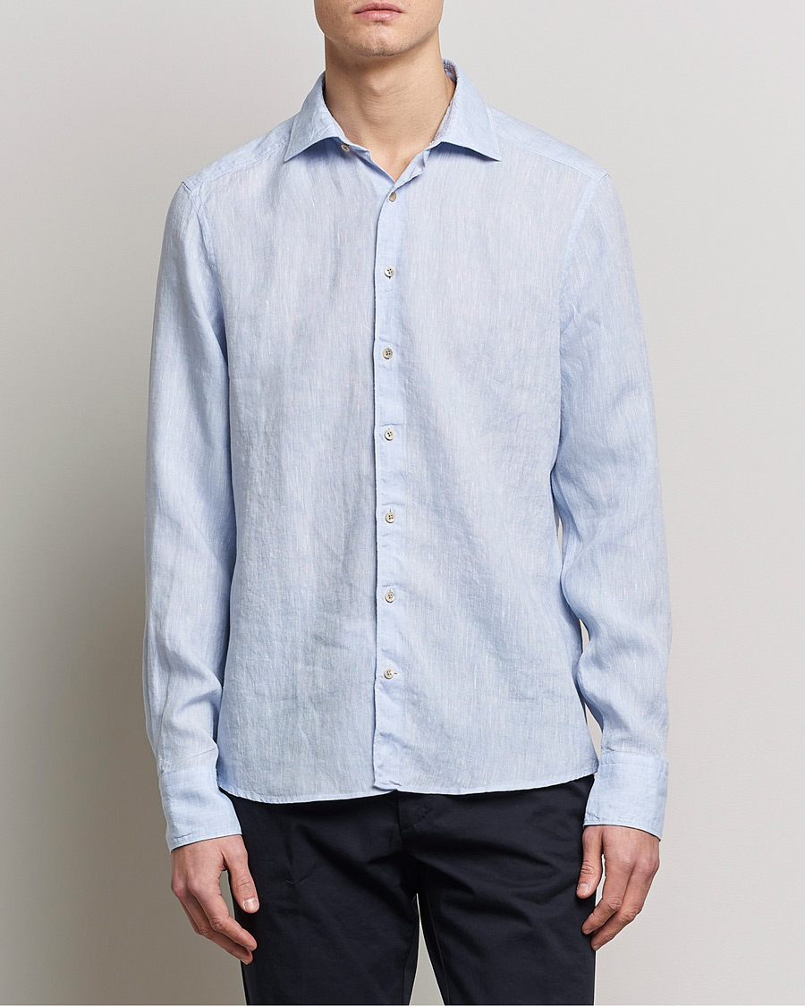 Herre | Casual | Stenströms | Slimline Cut Away Linen Shirt Light Blue
