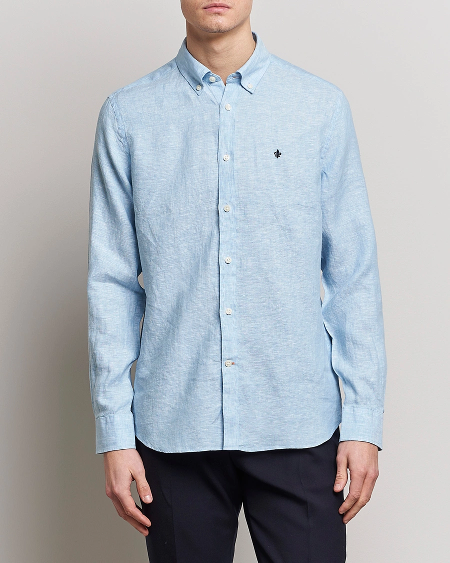 Herre | Linskjorter | Morris | Douglas Linen Button Down Shirt Light Blue