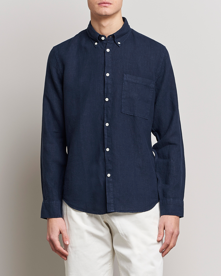 Herre | Linskjorter | NN07 | Arne Linen Shirt Navy Blue