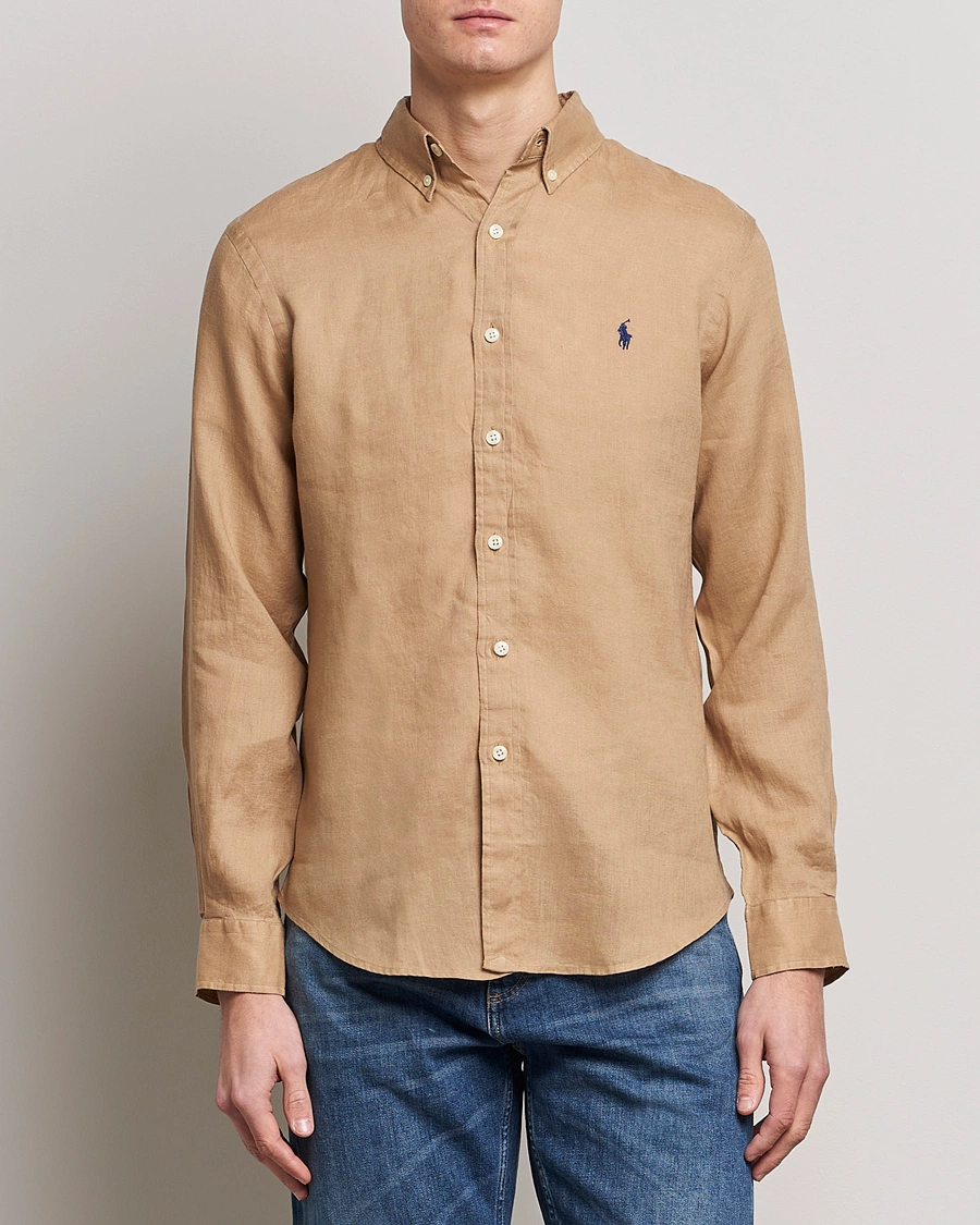 Herre | World of Ralph Lauren | Polo Ralph Lauren | Slim Fit Linen Button Down Shirt Vintage Khaki