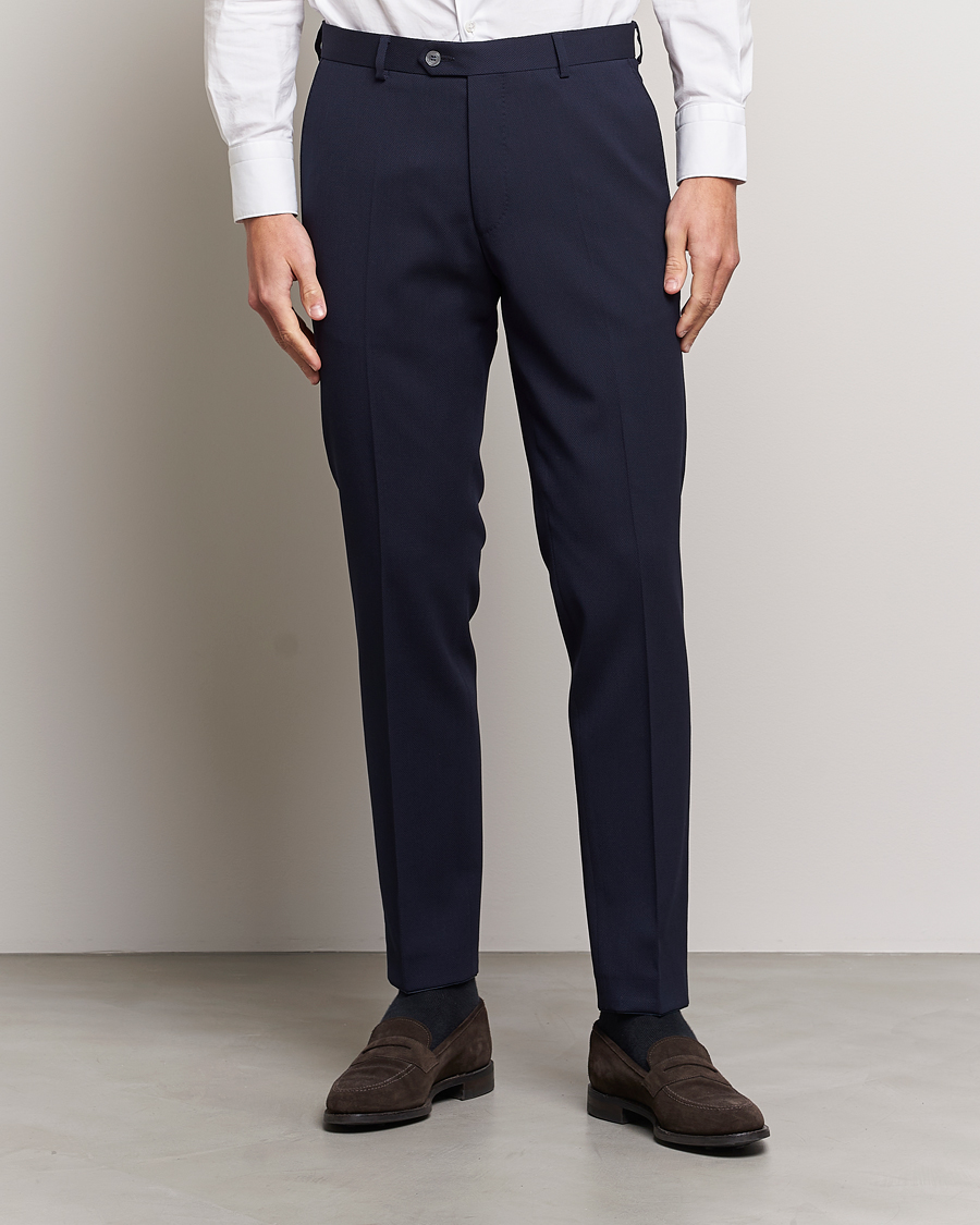 Herre | Klær | Oscar Jacobson | Denz Structured Wool Trousers Blue