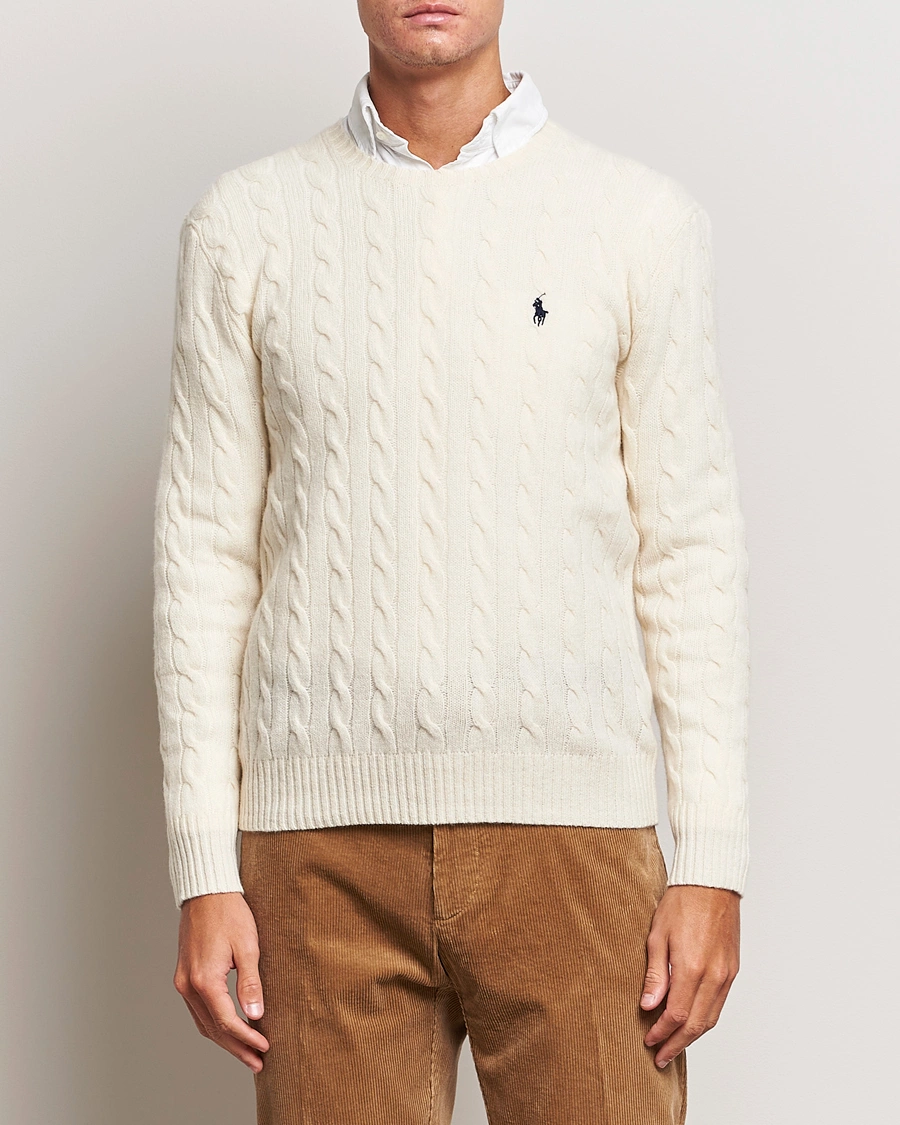 Herre | Gaver | Polo Ralph Lauren | Wool/Cashmere Cable Crew Neck Pullover Andover Cream