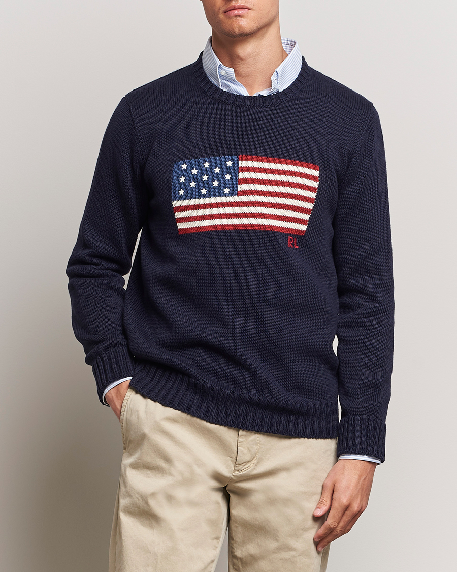 Herre | Only Polo | Polo Ralph Lauren | Cotton Knitted Flag Sweater Hunter Navy