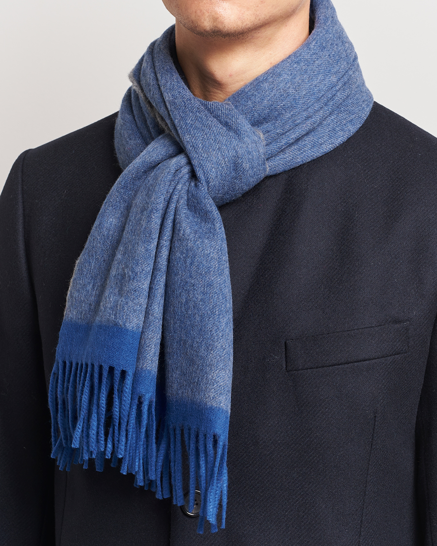 Herre |  | Begg & Co | Solid Board Wool/Cashmere Scarf Blue Grey