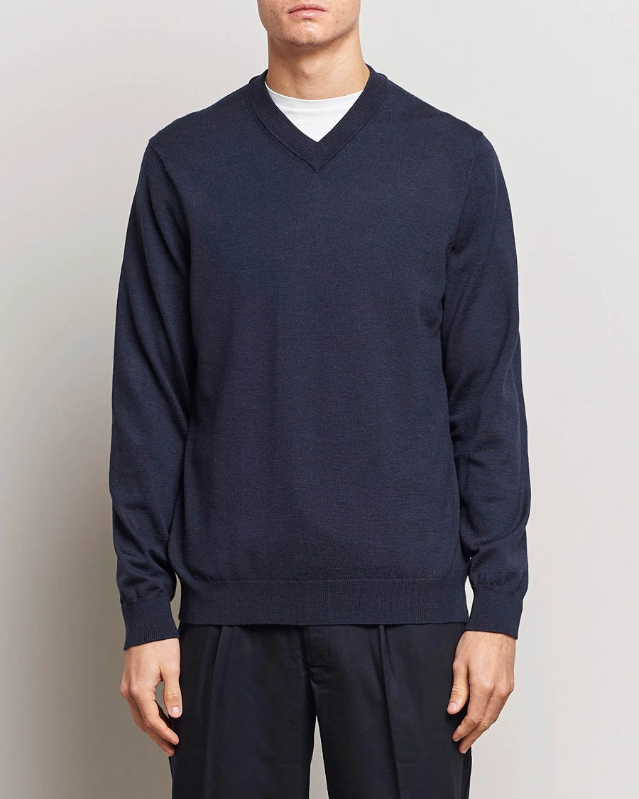 Herre | Pullovers v-hals | NN07 | Sergio V-Neck Pullover Navy Melange