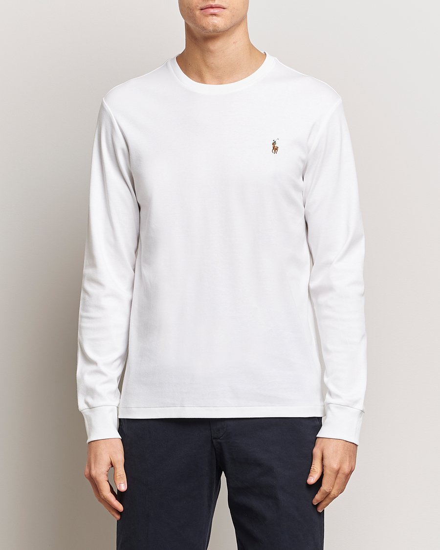 Herre | Langermede t-shirts | Polo Ralph Lauren | Luxury Pima Cotton Long Sleeve T-Shirt White
