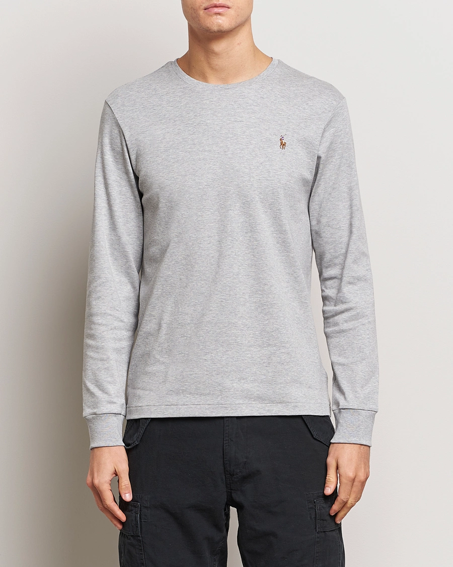 Herre | Langermede t-shirts | Polo Ralph Lauren | Luxury Pima Cotton Long Sleeve T-Shirt Light Grey