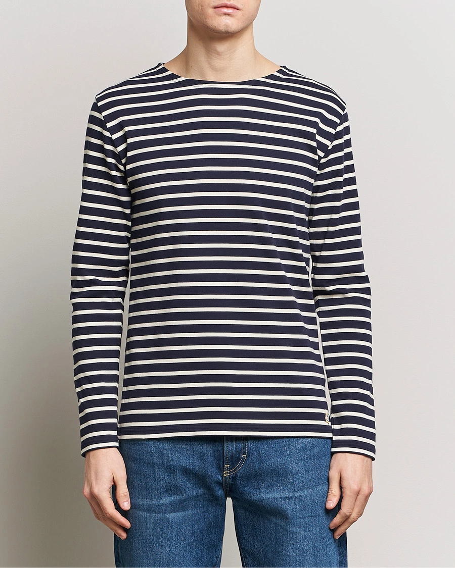 Herre | Langermede t-shirts | Armor-lux | Houat Héritage Stripe Long Sleeve T-Shirt Nature/Navy
