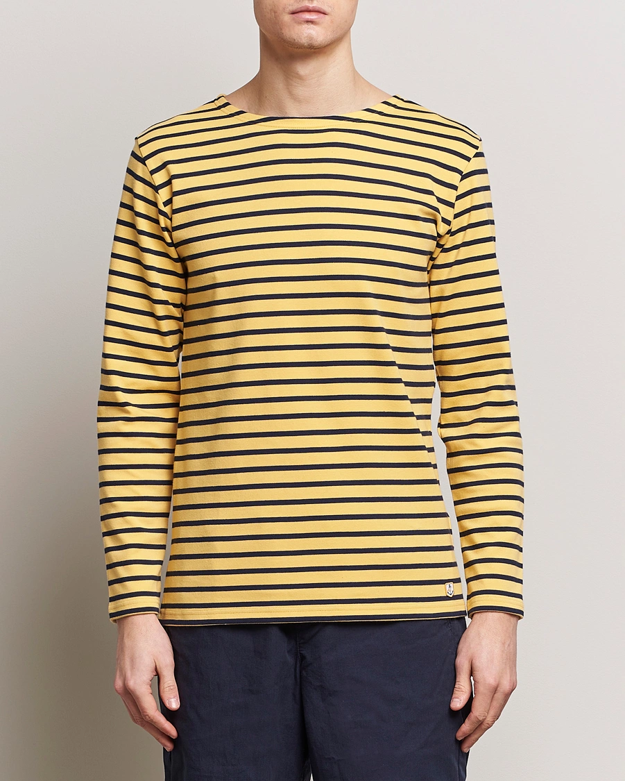 Herre | Langermede t-shirts | Armor-lux | Houat Héritage Stripe Long Sleeve T-Shirt Yellow/Marine