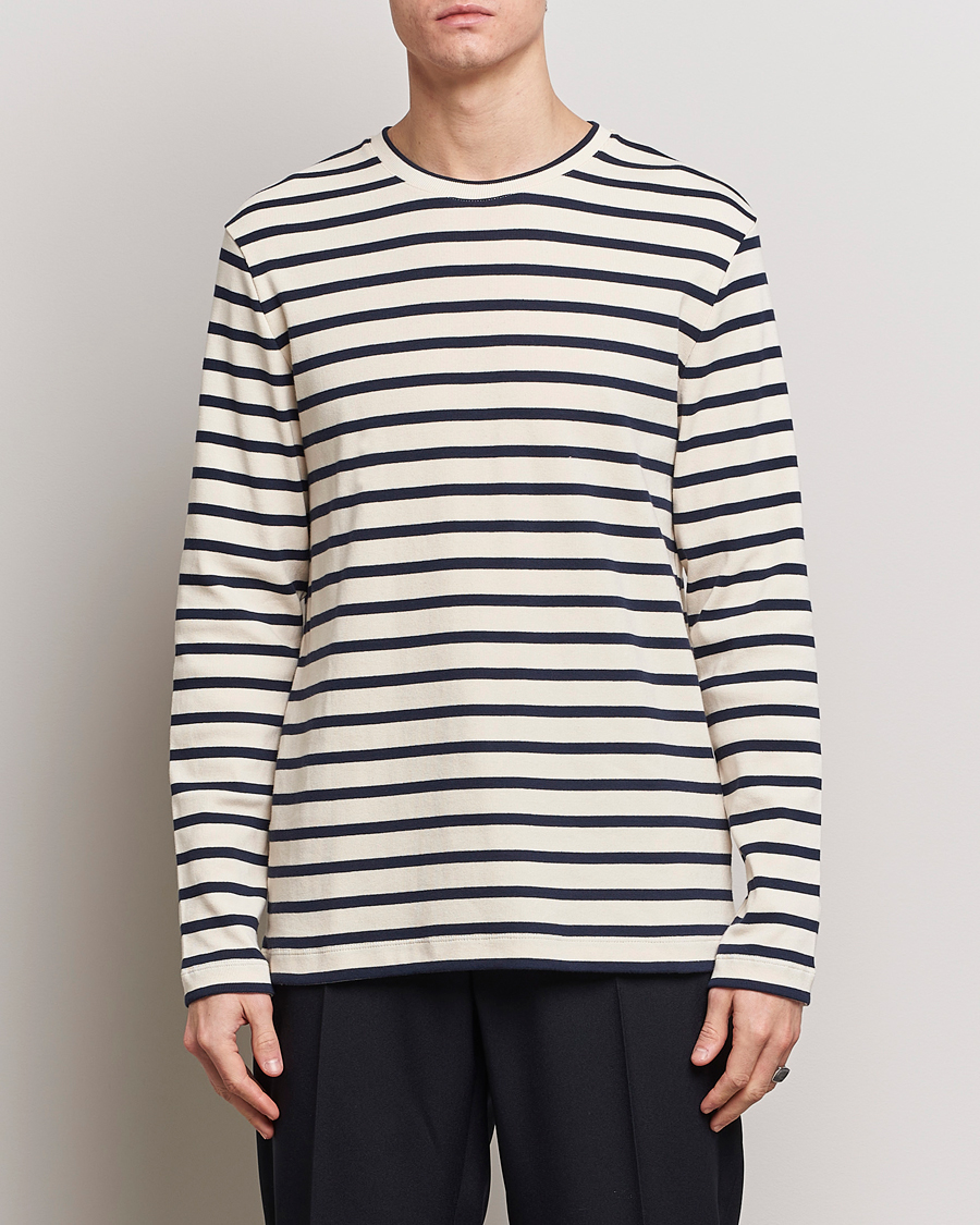 Herre | Langermede t-shirts | Jil Sander | Long Sleeve Rib Cotton T-Shirt Marine Stripes
