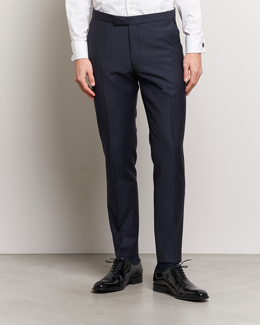 Herre | Klær | Oscar Jacobson | Denz Wool Tuxedo Trousers Navy