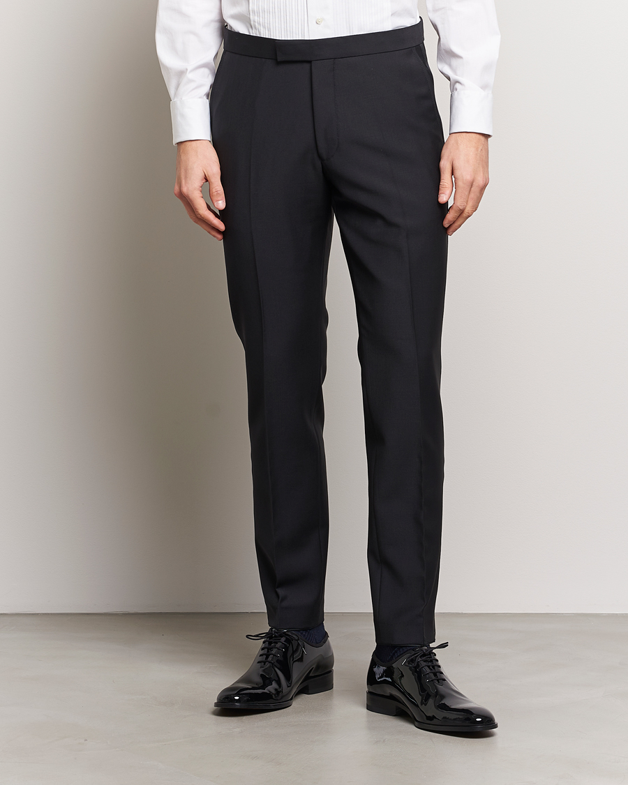 Herre | Klær | Oscar Jacobson | Denz Wool Tuxedo Trousers Black