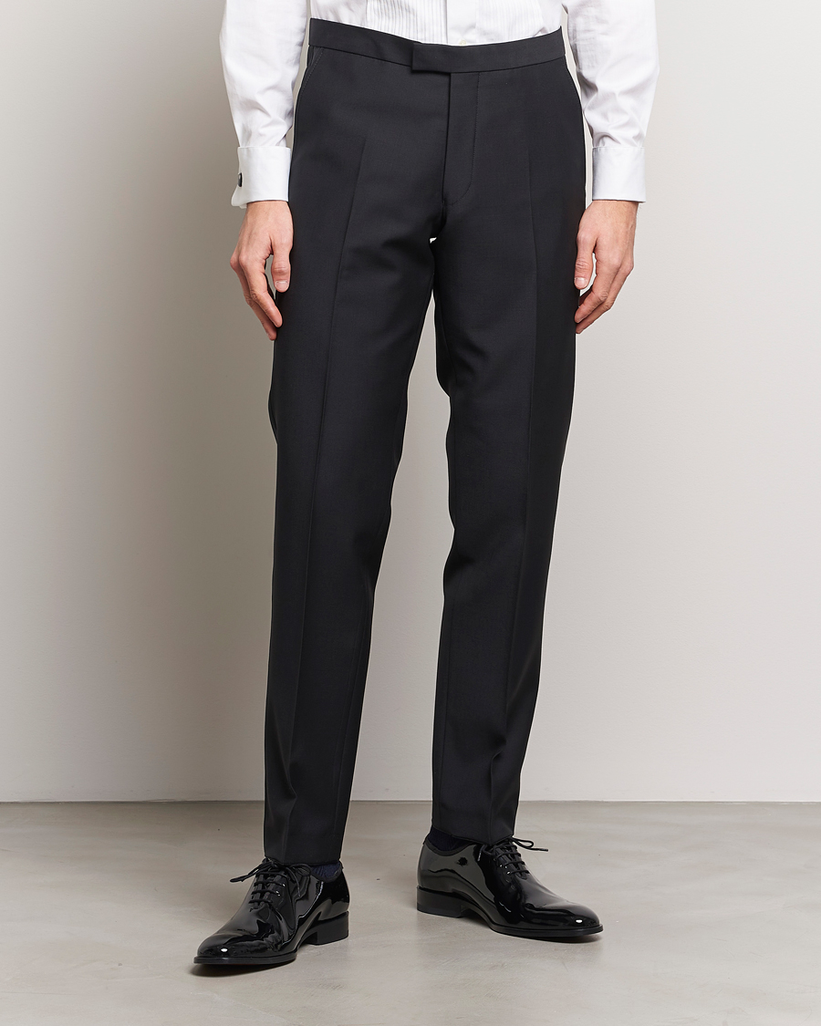 Herre | Klær | Oscar Jacobson | Denz Straight Wool Tuxedo Trousers Black
