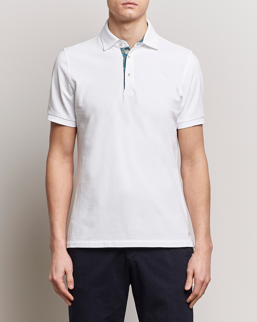 Herr | Pikéer | Stenströms | Cotton Pique Contrast Polo Shirt White