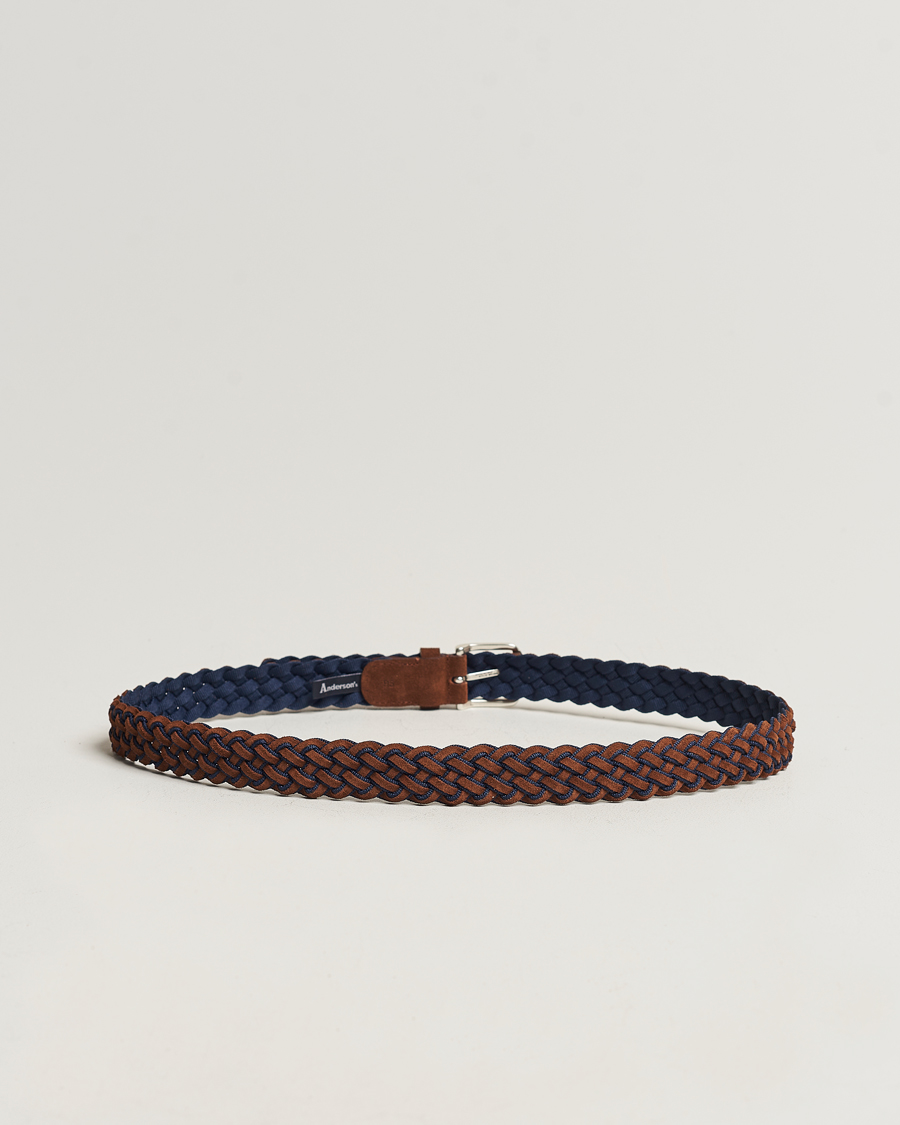 Herre | Belter | Anderson's | Woven Suede Mix Belt 3 cm Brown/Blue