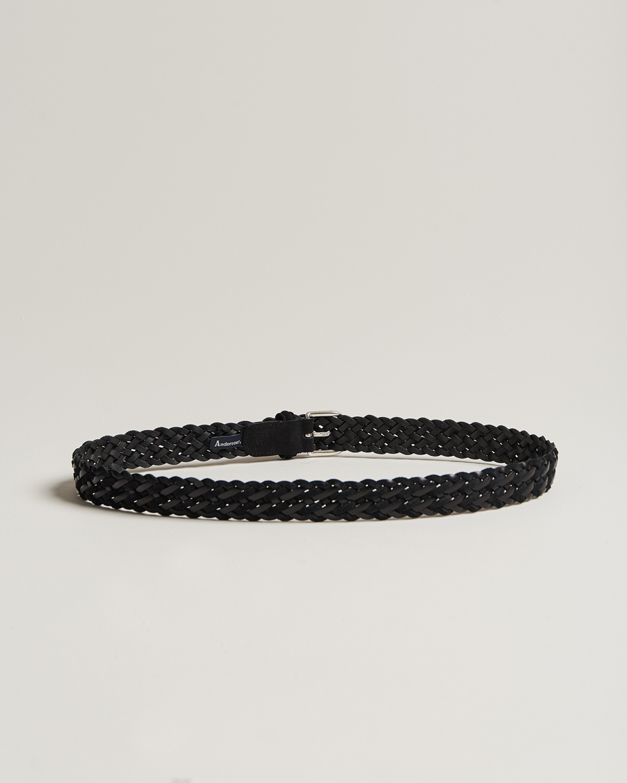Herre | Flettede belter | Anderson's | Woven Suede/Leather Belt 3 cm Black