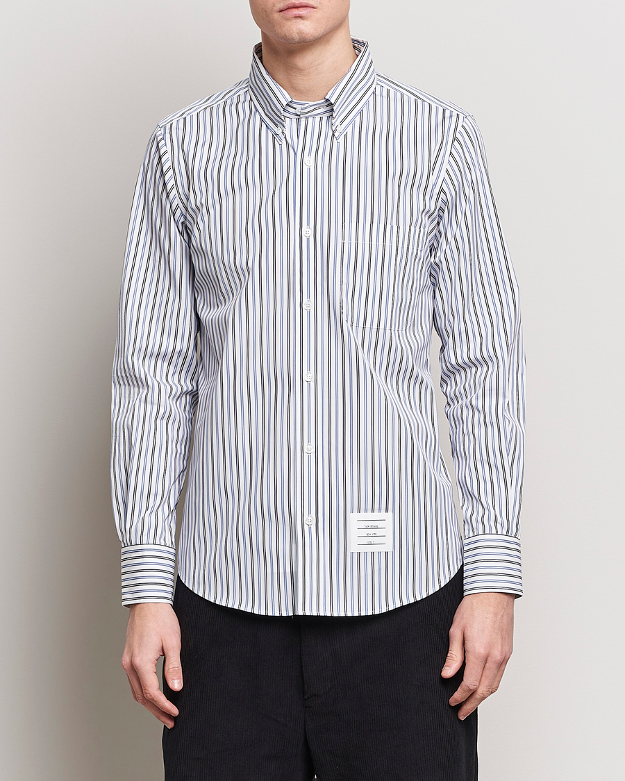 Herre | Luxury Brands | Thom Browne | Button Down Poplin Shirt Navy Stripes