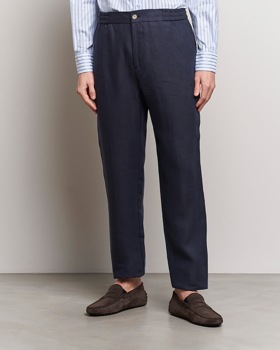 Herre | Klær | Etro | Linen Drawstring Trousers Navy
