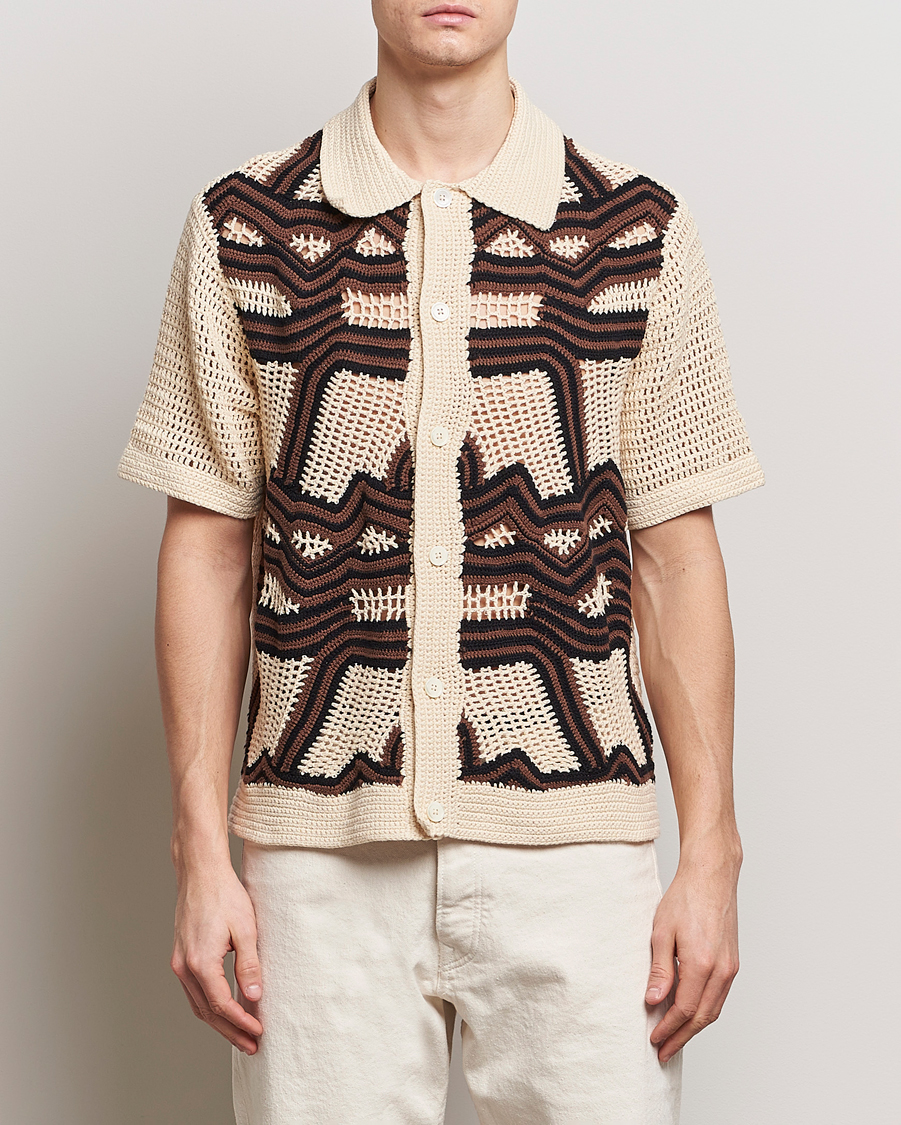 Herr | NN07 | NN07 | Nolan Croche Knitted Short Sleeve Shirt Ecru