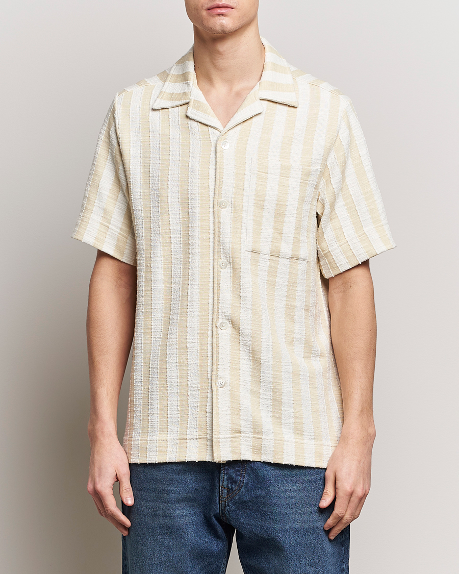 Herre | NN07 | NN07 | Julio Striped Short Sleeve Shirt Khaki/White