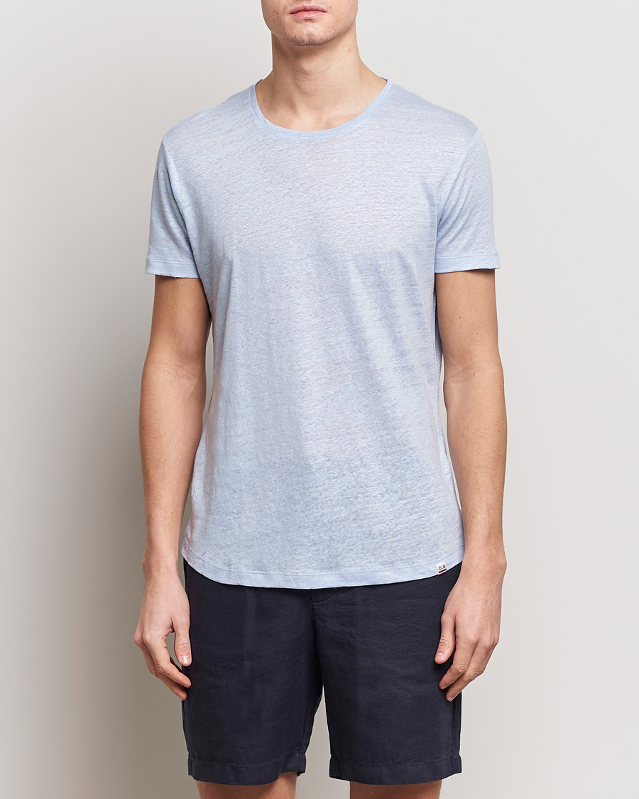 Herre | Kortermede t-shirts | Orlebar Brown | OB Linen Crew Neck Tee Soft Blue